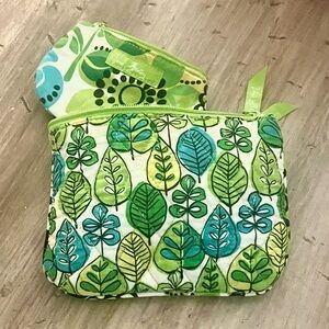 VTG Vera Bradley,Small Makeup Bag & Coin Purse, Blue, Green, Yellow Leaf Print